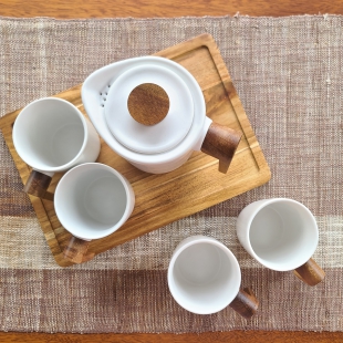 【生活選物】木柄陶瓷大容量壺杯套裝（黑/白）(圖)